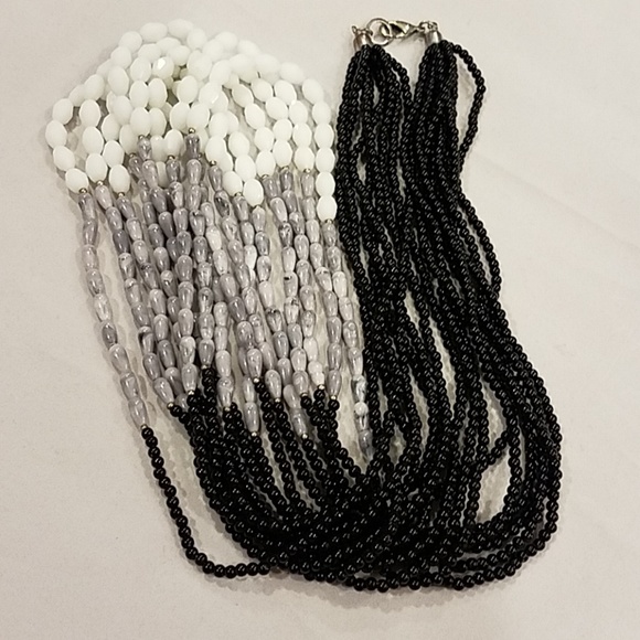 Long Multi-strand Necklace white Gray Black - Picture 5 of 8
